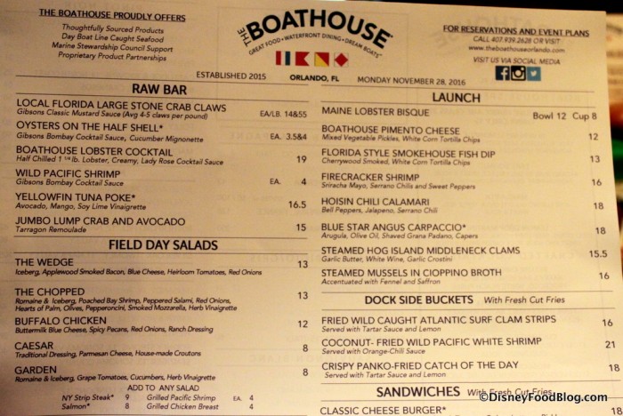 boathouse restaurant disney springs menu