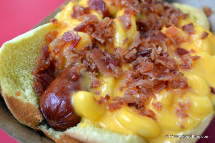 Mac and Cheese Dog Bacon Close-Up