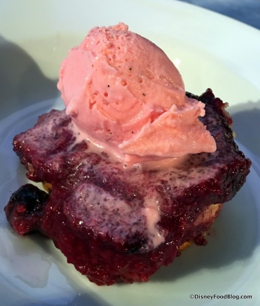 Warm Wild Berry Buckle with Pepper Berry Sorbet