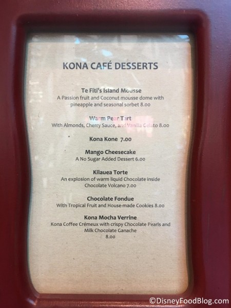 New dessert menu at Kona Cafe