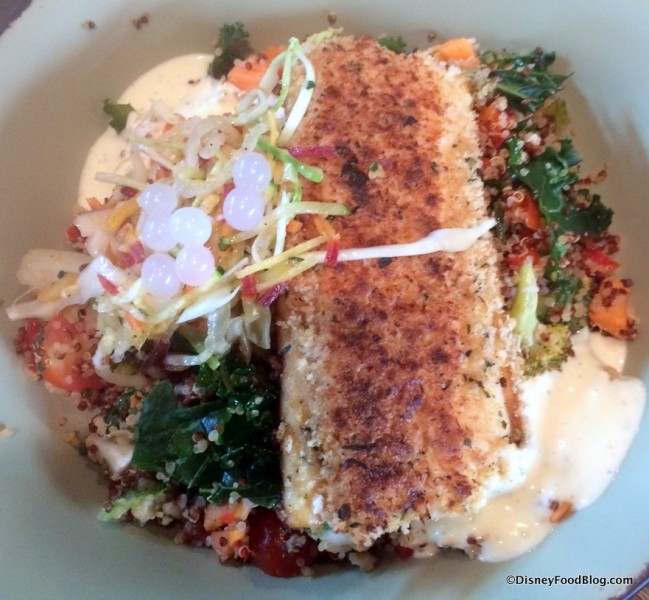 Sustainable Fish with Quinoa and Vegetable Salad and Creamy Herb Dressing