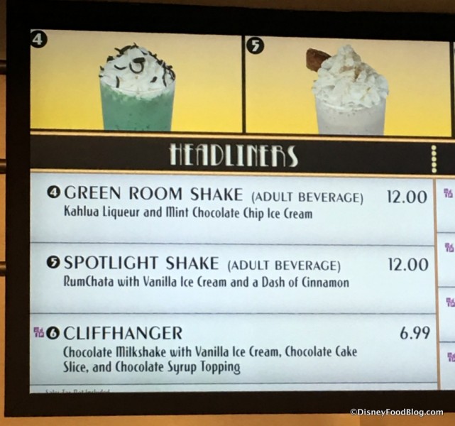 Milkshake Menu at World Premiere Food Court