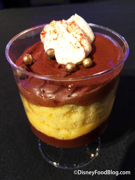 Chocolate Picante: Dark Chocolate Mousse with Cayenne Pepper, Chili Powder and Raspberry Dust