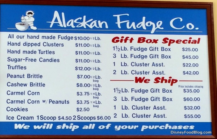 Alaskan Fudge Co. Menu