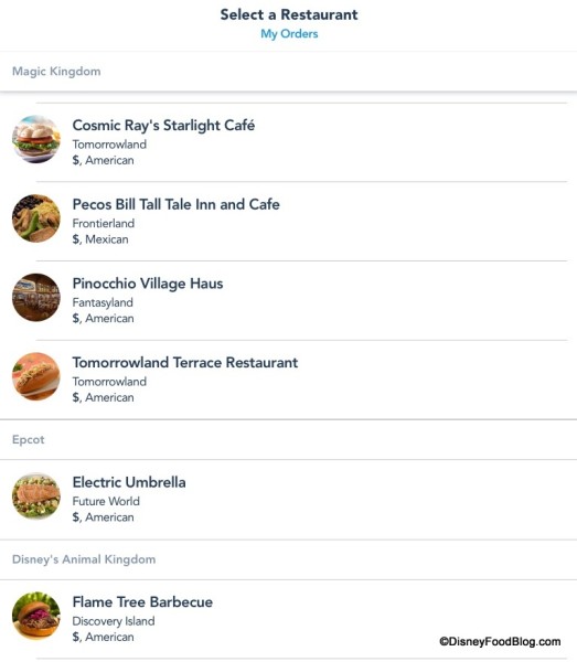Select Restaurant List (Partial) on Mobile Order