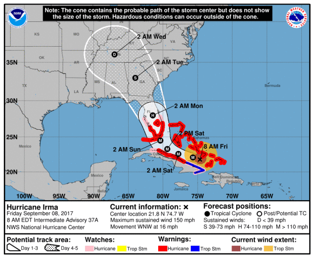 Irma's path as of 9-8
