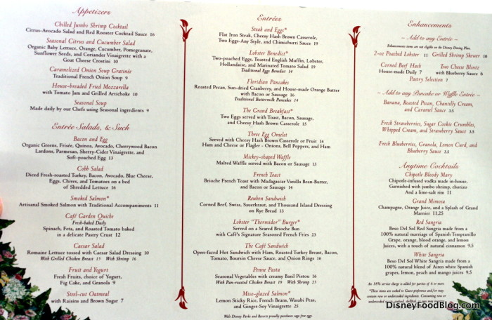 Grand Floridian Cafe menu 