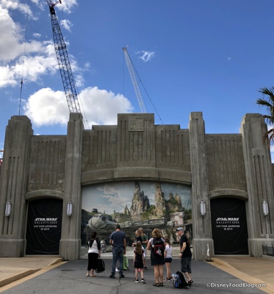 Entrance to Star Wars: Galaxy's Edge (and a busy construction scene behind)