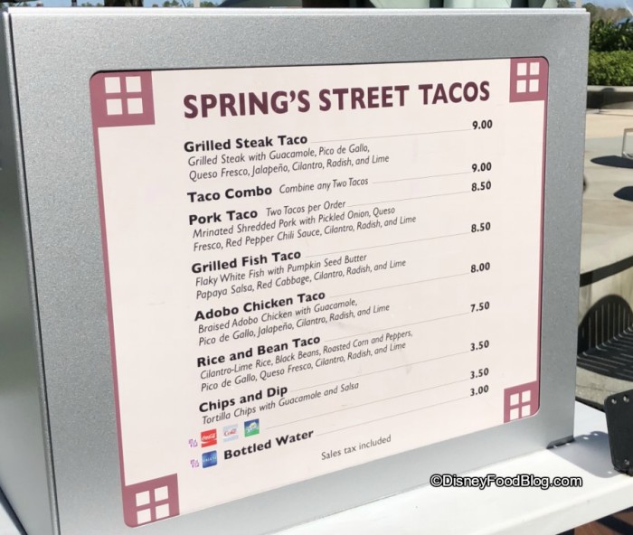 Springs Street Tacos Food Truck Menu!