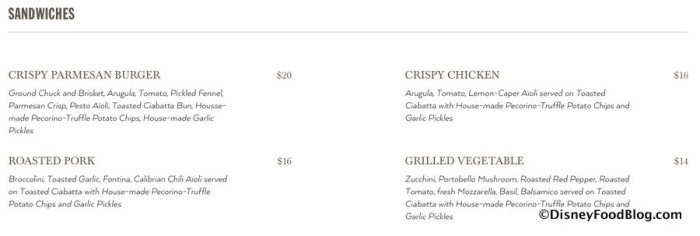 Screenshot of Sandwiches from the Lunch Menu