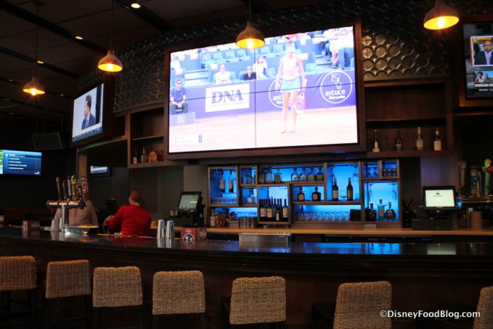 Large television at the bar