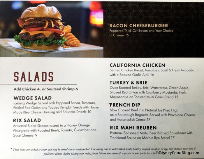 Salads and Sandwich menu
