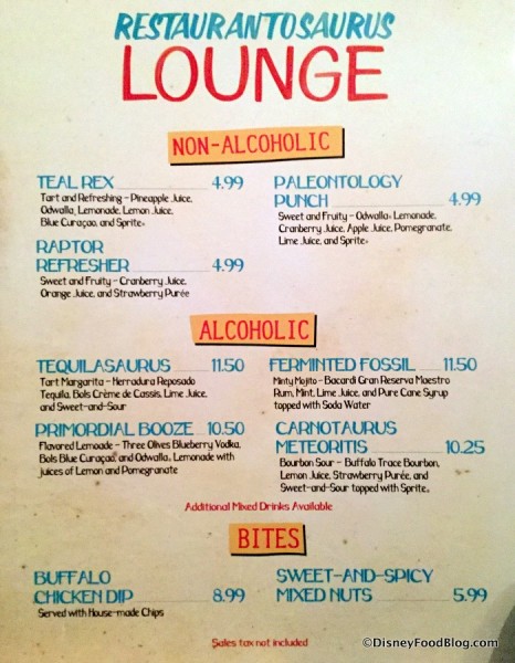 Restaurantosaurus Lounge menu
