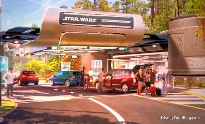 Artwork de l'entrée au voiture de l'hôtel Star Wars.