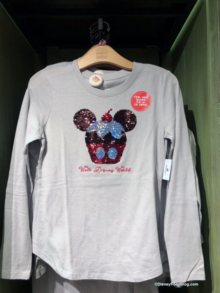 Disney Parks Snacks Mickey Icon Cupcake Two Sided Sequins Long Sleeve Shirt 
