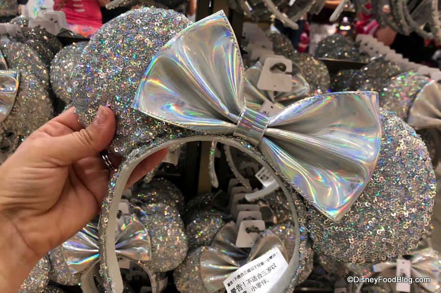 Disney Parks Disneyland Metallic Silver Sequin Magic Mirror Minnie Ears Headband 