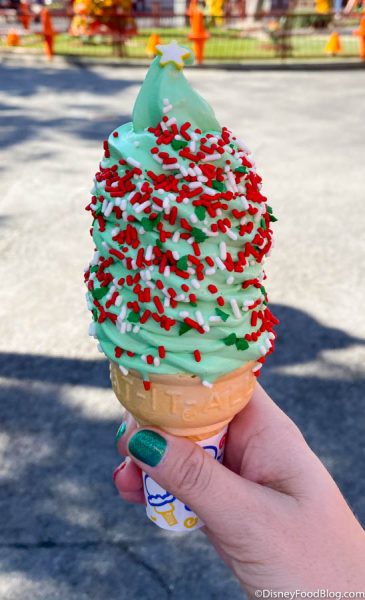 Peppermint Ice Cream Cone with Christmas Sprinkles and topped with