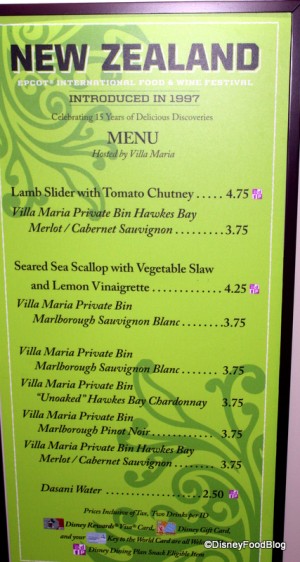 New Zealand menu
