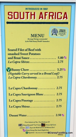South Africa Menu