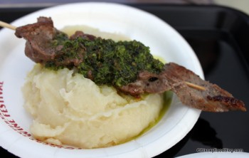 Grilled Beef Skewer with Chimichurri Sauce and Boniato Purée at the Patagonia Booth
