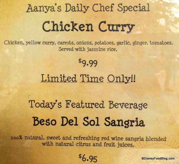 Daily Specials at Yak and Yeti Counter Service