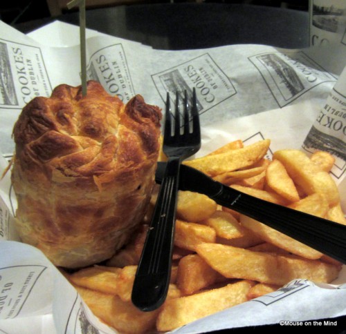 Beef and lamb pie with chips.
