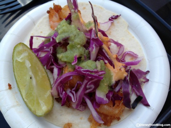 Mexico Booth: Crispy Shrimp Taco with Chipotle Lime Mayo and Cabbage Served on a Flour Tortilla 