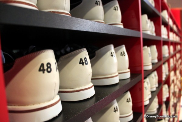 Rows and Rows of Bowling Shoes are encountered when you walk into Splitsville