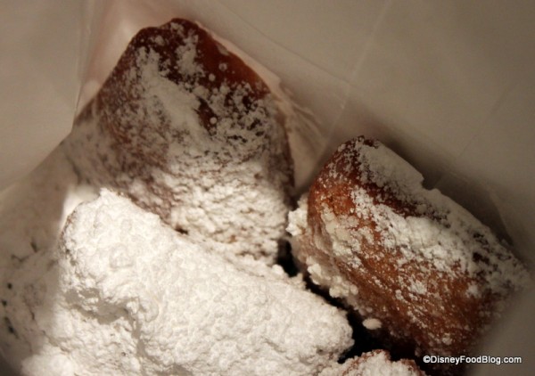 beignets inside with powdered sugar Ralph Brennan's Jazz Kitchen Express