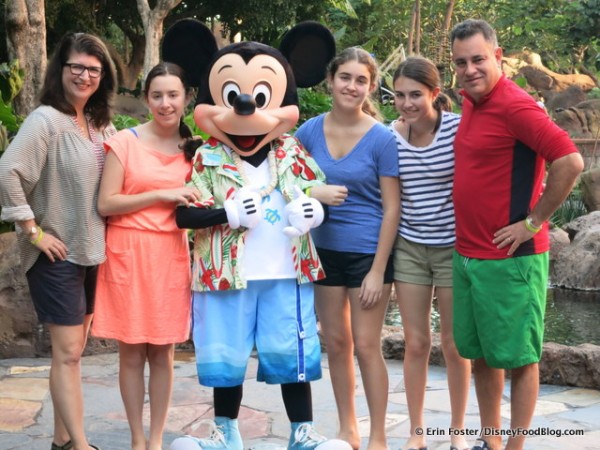 Mickey wears surf clothes when he greets guests at the Aulani character breakfast. Cool dude!