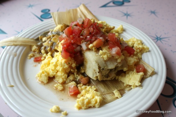 Chicken Tamale Breakfast with Scrambled Eggs and Salsa Verde
