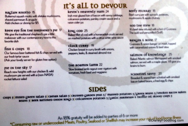 Lunch Menu -- Entrees and Sides -- Click to Enlarge
