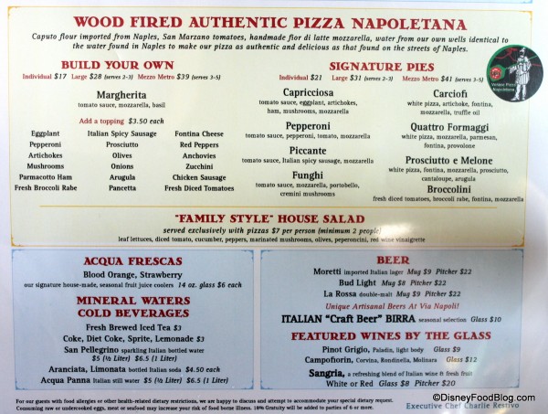 Menu -- Pizzas and Beverages -- Click to Enlarge