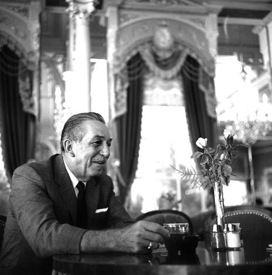 Walt Disney enjoying a cup of coffee at Plaza Inn in 1966