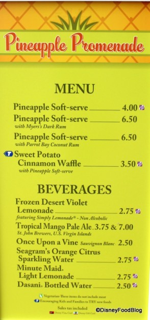 Pineapple Promenade Menu