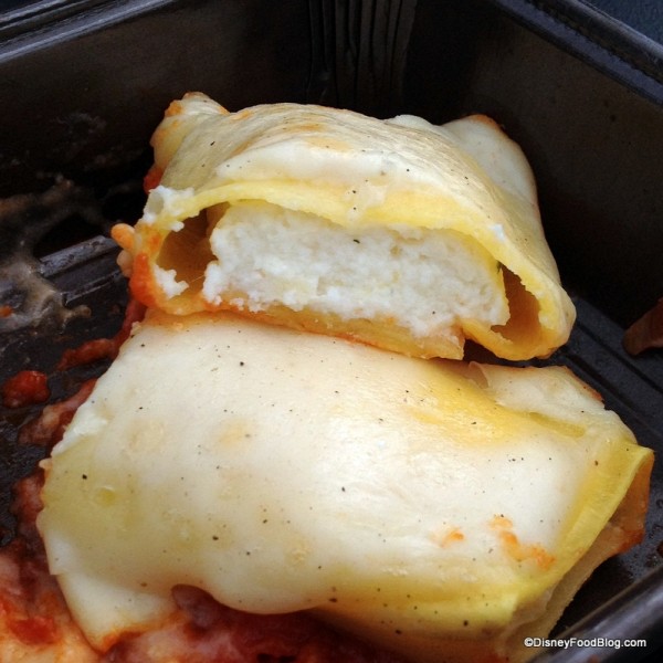 Three cheese manicotti cross-section