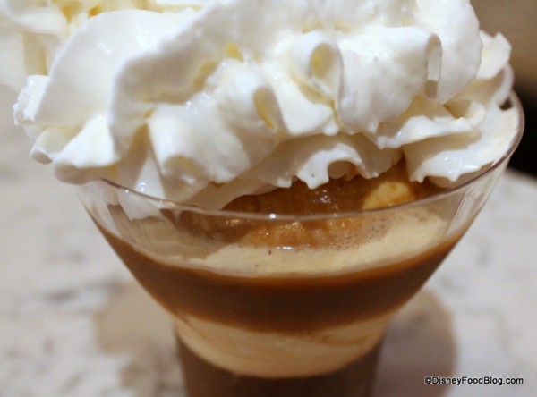 Caramel ice cream layered between coffee and whipped cream