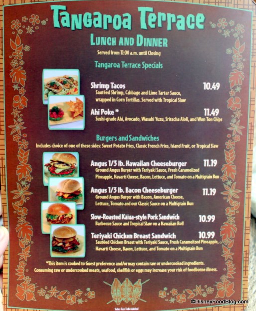 Menu with Pictures -- Click to Enlarge