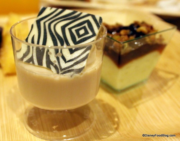 Chai Cream with Zebra Stripes and Rice Pudding, Dried Fruit Compote, and Pistachio Gremolata