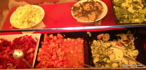 A Variety of Cold Salads Including Cabbage Salad, Bean Salad, Beet Salad, Chopped Tomato Salad and Cucumber Salad