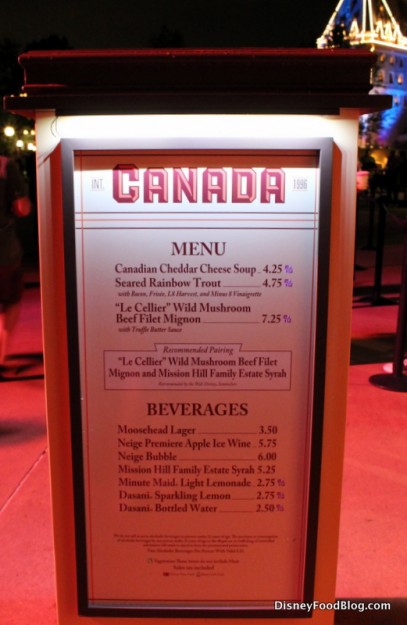 Canada menu