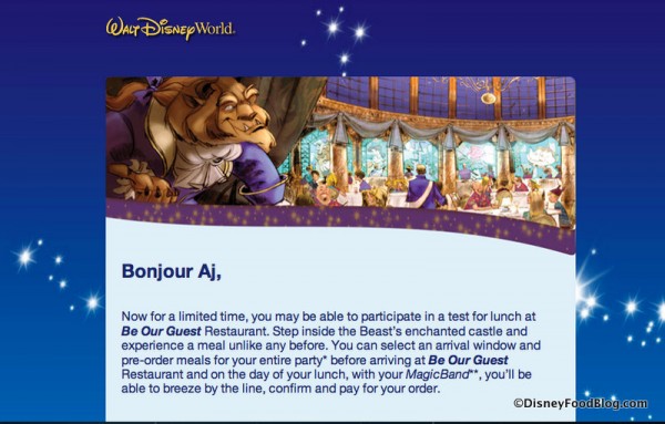 Be Our Guest FastPass+ Reservation Invitation