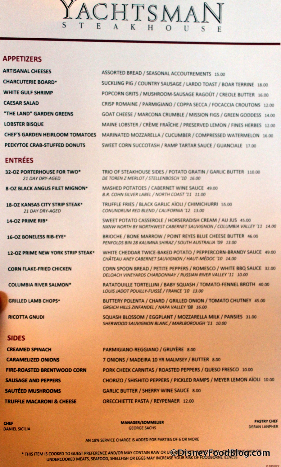 menu at yachtsman steakhouse