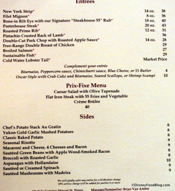 Menu -- Main Dishes and Side Dishes -- Click to Enlarge