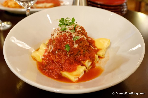 Polpetta Gigante -- Giant Meatball with Ricotta Cannelloni and Marinara