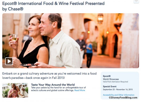 Epcot International Food and Wine Festival page on Disney website
