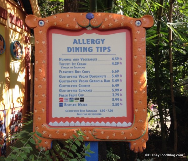 Allergy-friendly kiosk menu