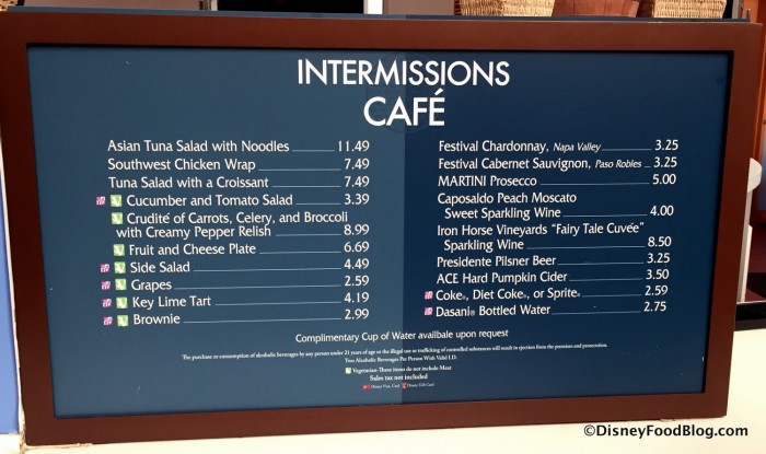 Intermissions Cafe menu