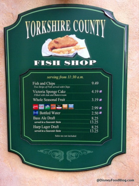 Yorkshire County Fish Shop menu