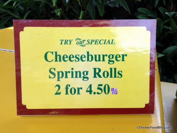 Cheeseburger Spring Rolls sign